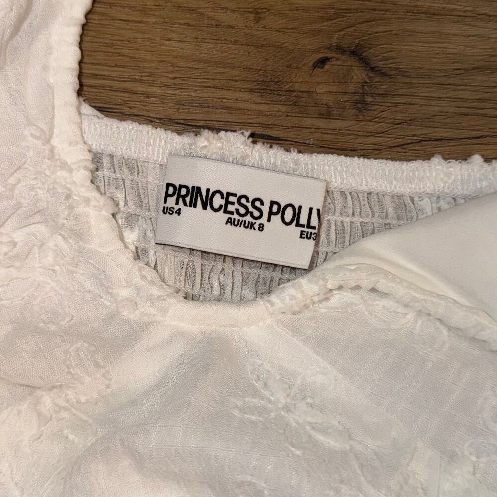 Princess Polly White Floral Embroidered Halter Mini Dress US 4 - Picture 8 of 8